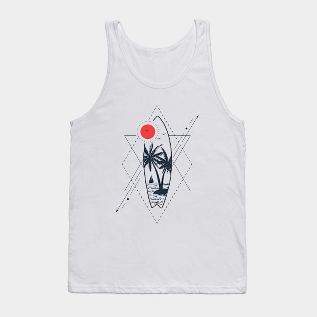 Sun. Sea. Palms & Surfing. Double Exposure Tank Top by SlothAstronaut